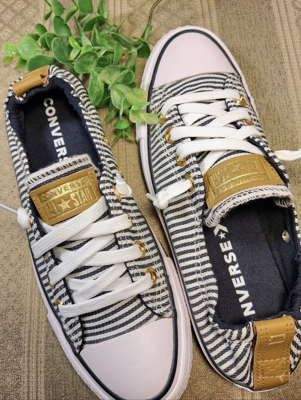NWOT Converse Gold  Shoreline Herringbone Slip On Sneakers - Picture 2 of 15